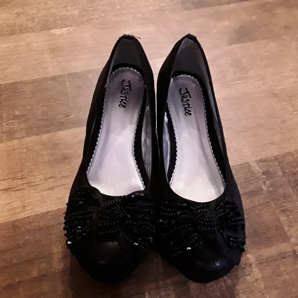Justice girls  dress black platforms bow detail shoes size 8